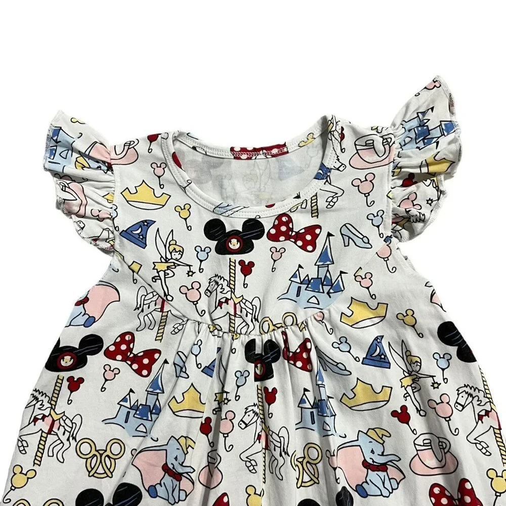 Disney World Print Sz 110 (4-5Y) Cotton Dress